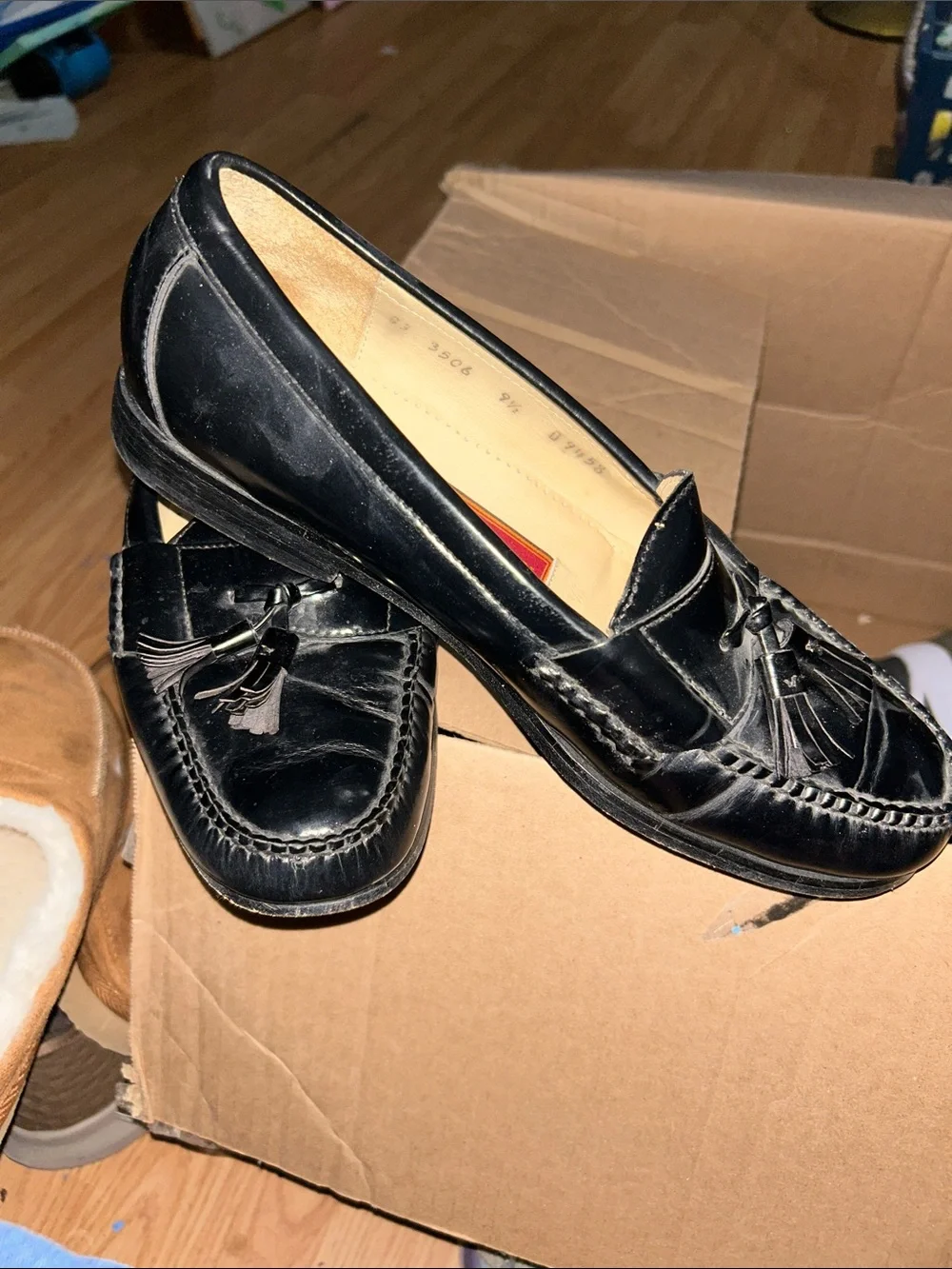 Cole Haan Black Leather Tassel Moccasin Loafers